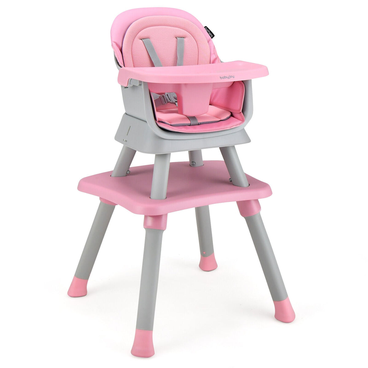 6-in-1 Convertible Baby High Chair with Adjustable Removable Tray-Pink-High Chairs-DECOROLALA