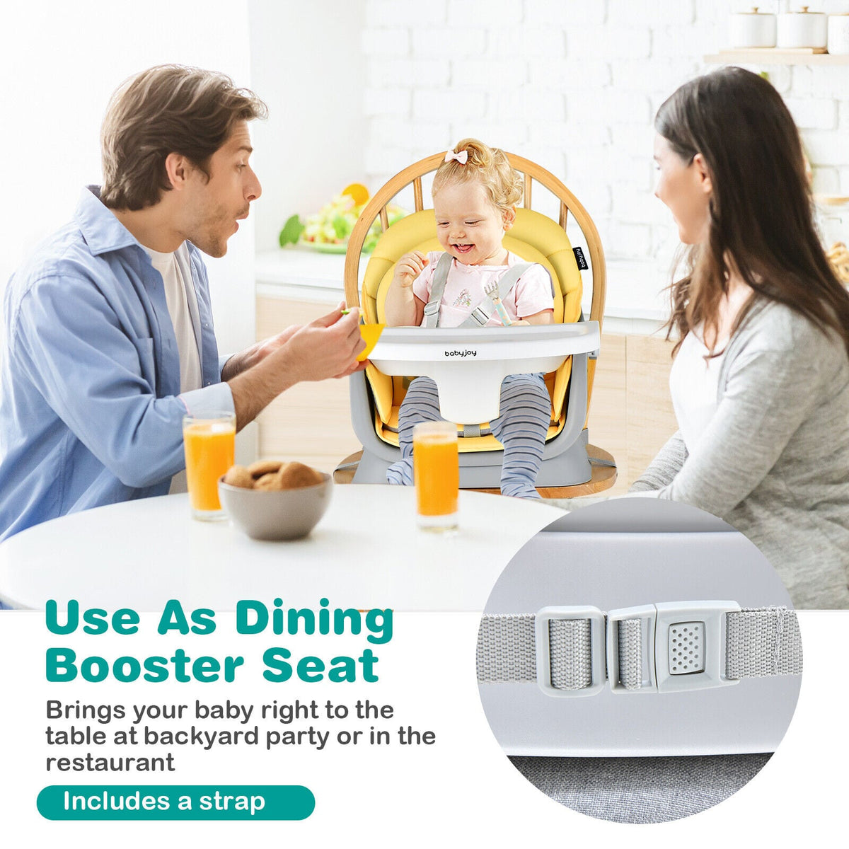 6-in-1 Convertible Baby High Chair with Adjustable Removable Tray-Yellow-High Chairs-DECOROLALA