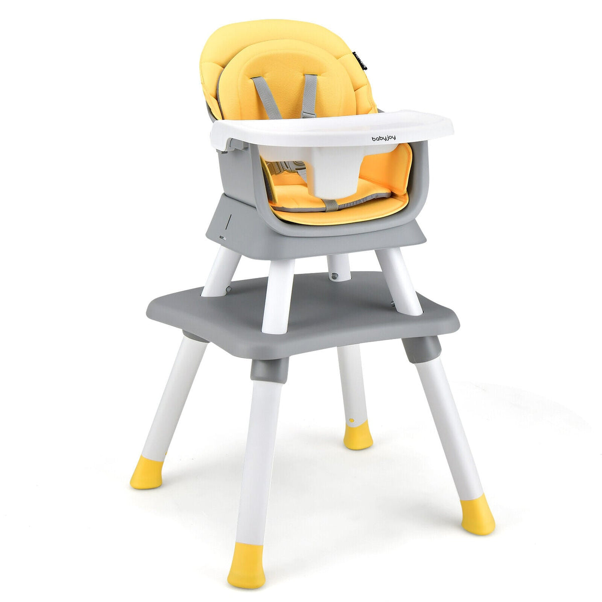 6-in-1 Convertible Baby High Chair with Adjustable Removable Tray-Yellow-High Chairs-DECOROLALA