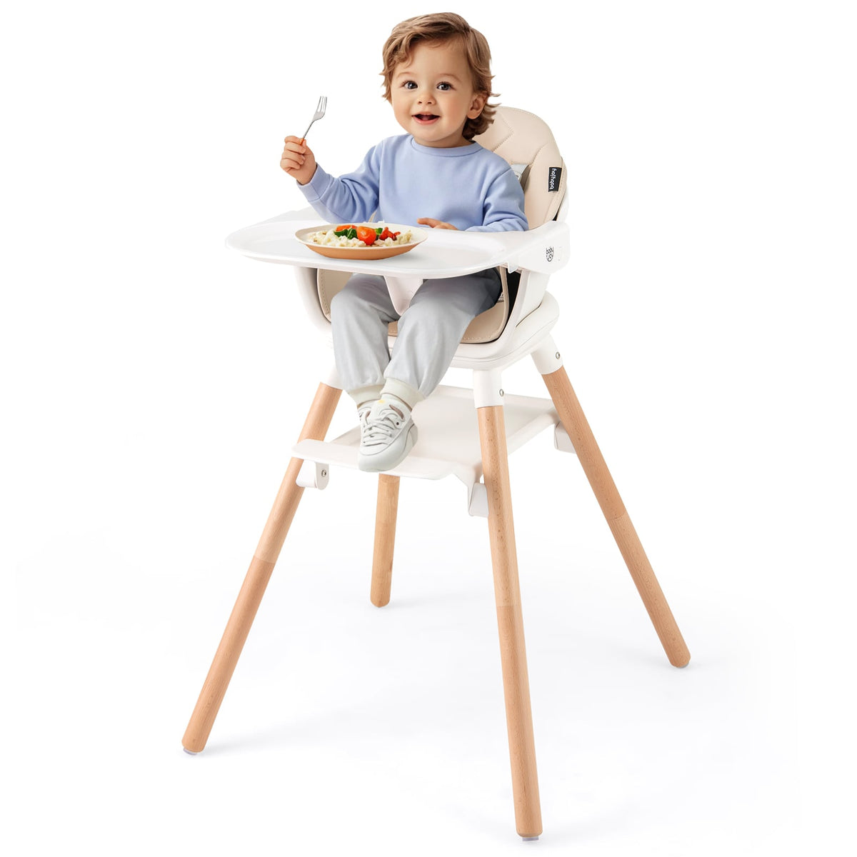 6 in 1 Convertible Highchair with Safety Harness and Removable Tray-Beige-High Chairs-DECOROLALA