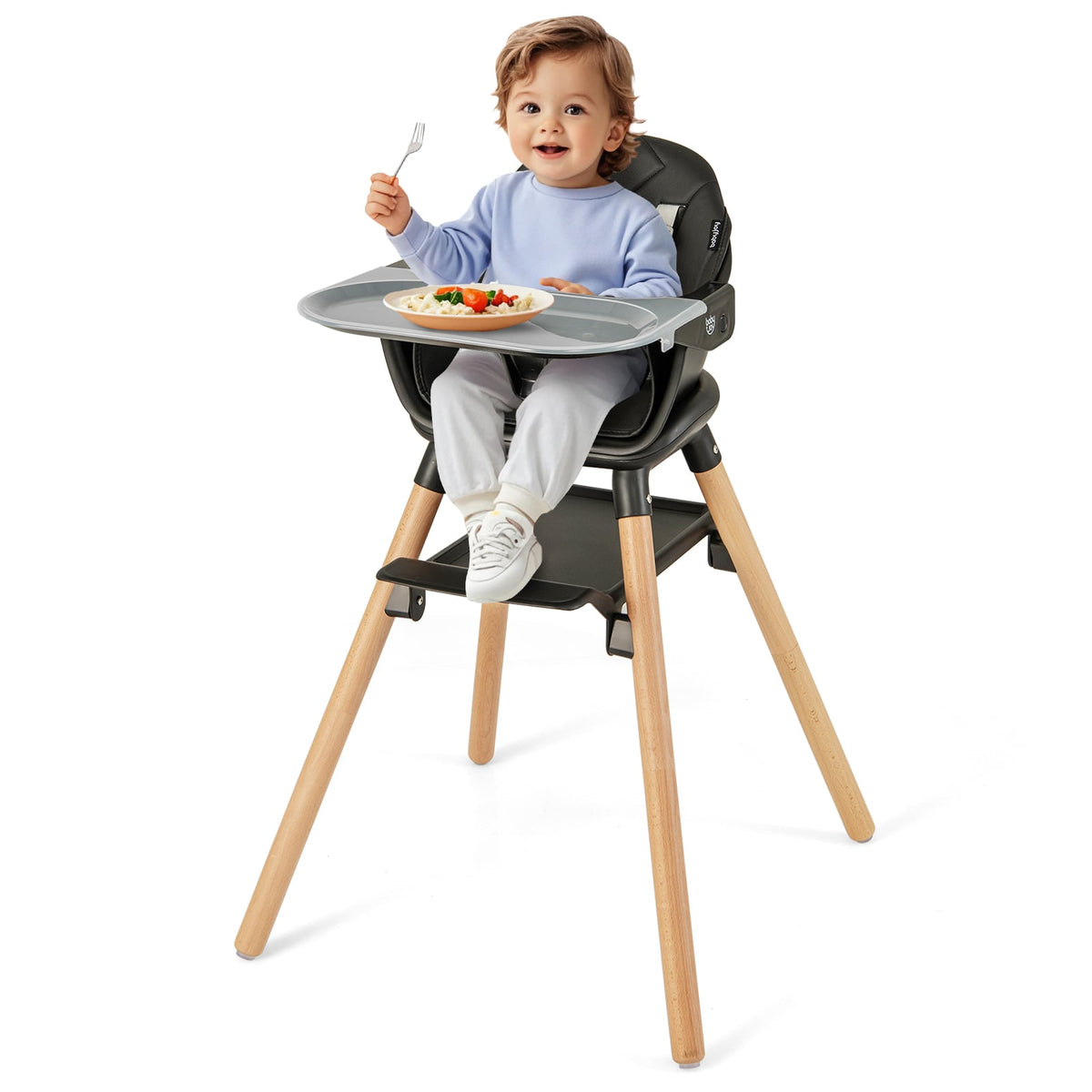 6 in 1 Convertible Highchair with Safety Harness and Removable Tray-Black-High Chairs-DECOROLALA