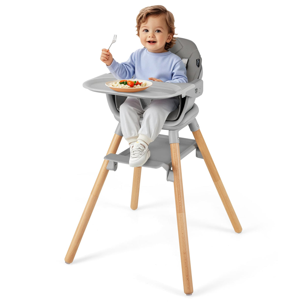 6 in 1 Convertible Highchair with Safety Harness and Removable Tray-Gray-High Chairs-DECOROLALA