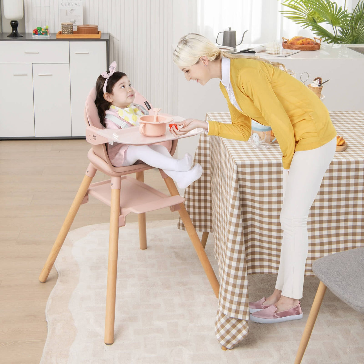 6 in 1 Convertible Highchair with Safety Harness and Removable Tray-Pink-High Chairs-DECOROLALA