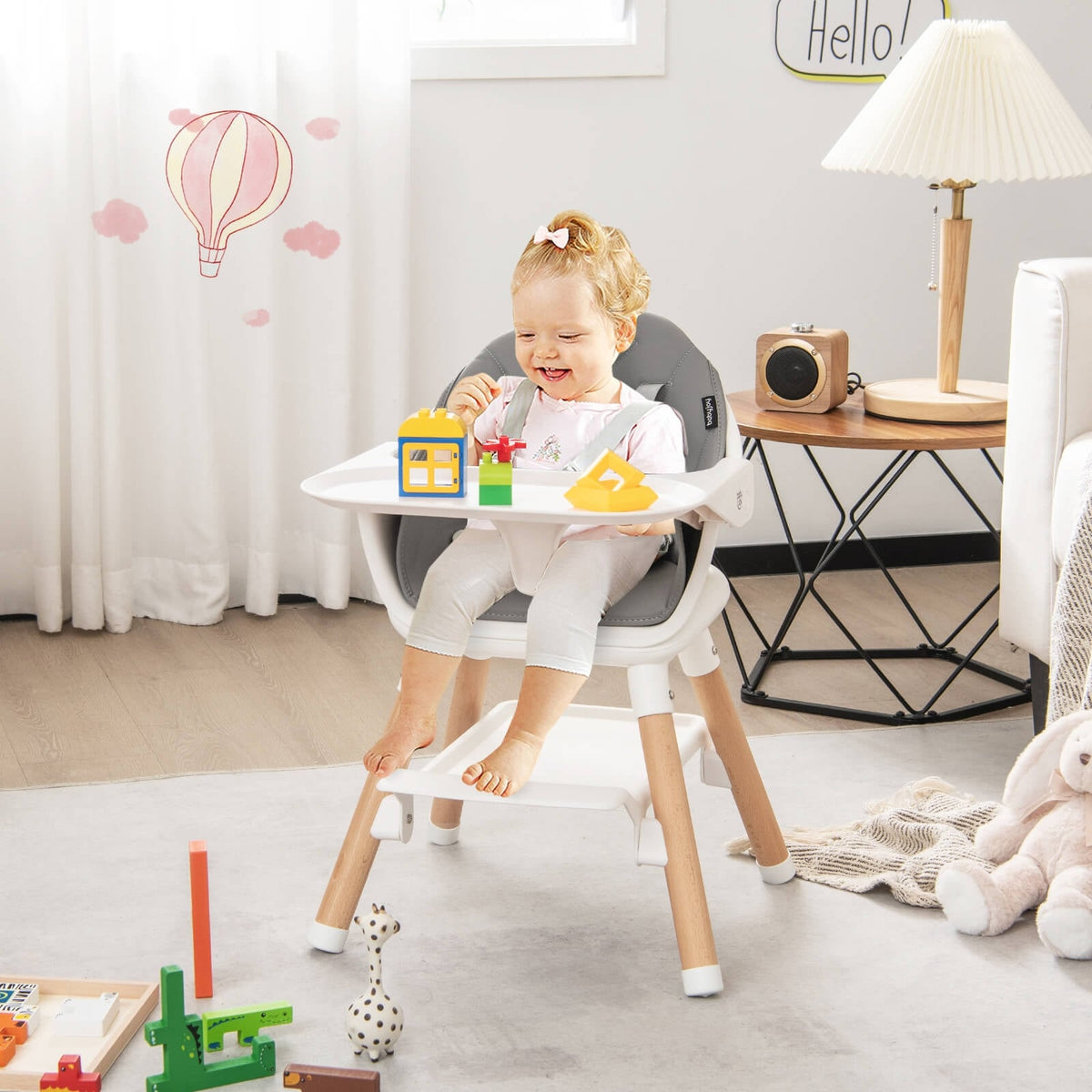 6 in 1 Convertible Highchair with Safety Harness and Removable Tray-White-High Chairs-DECOROLALA