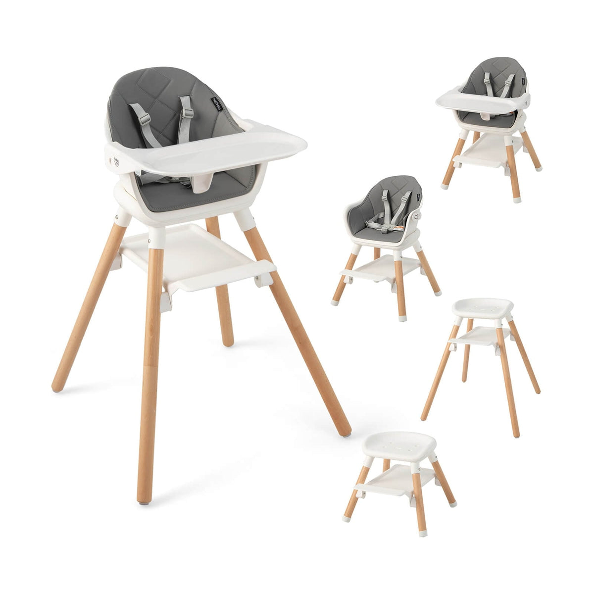 6 in 1 Convertible Highchair with Safety Harness and Removable Tray-White-High Chairs-DECOROLALA