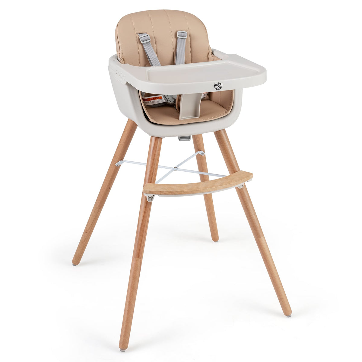 6-in-1 Convertible Wooden Highchair with Safety Harness and Adjustable Legs-Light Brown-High Chairs-DECOROLALA