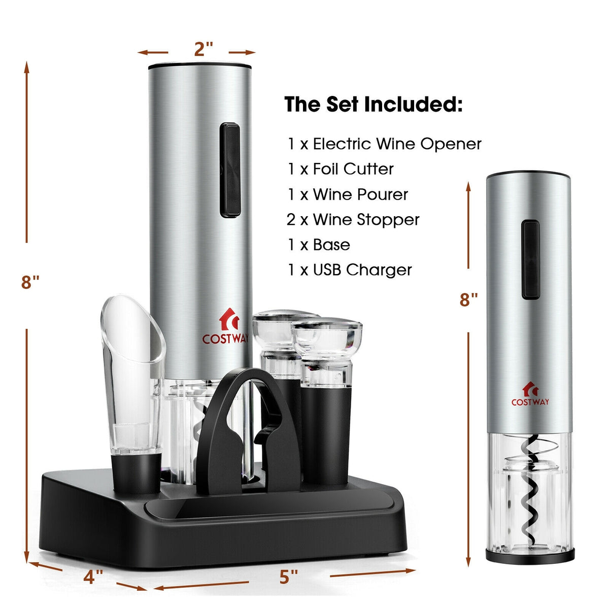 6-in-1 Electric Wine Bottle Opener Set with Foil Cutter-Kitchen Utensils-DECOROLALA