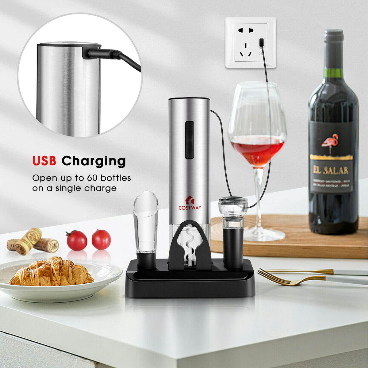 6-in-1 Electric Wine Bottle Opener Set with Foil Cutter-Kitchen Utensils-DECOROLALA