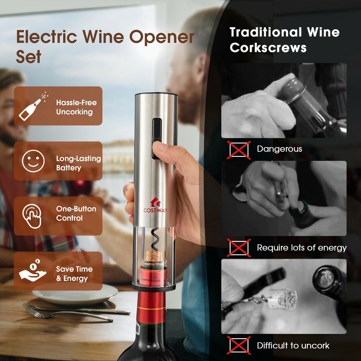 6-in-1 Electric Wine Bottle Opener Set with Foil Cutter-Kitchen Utensils-DECOROLALA