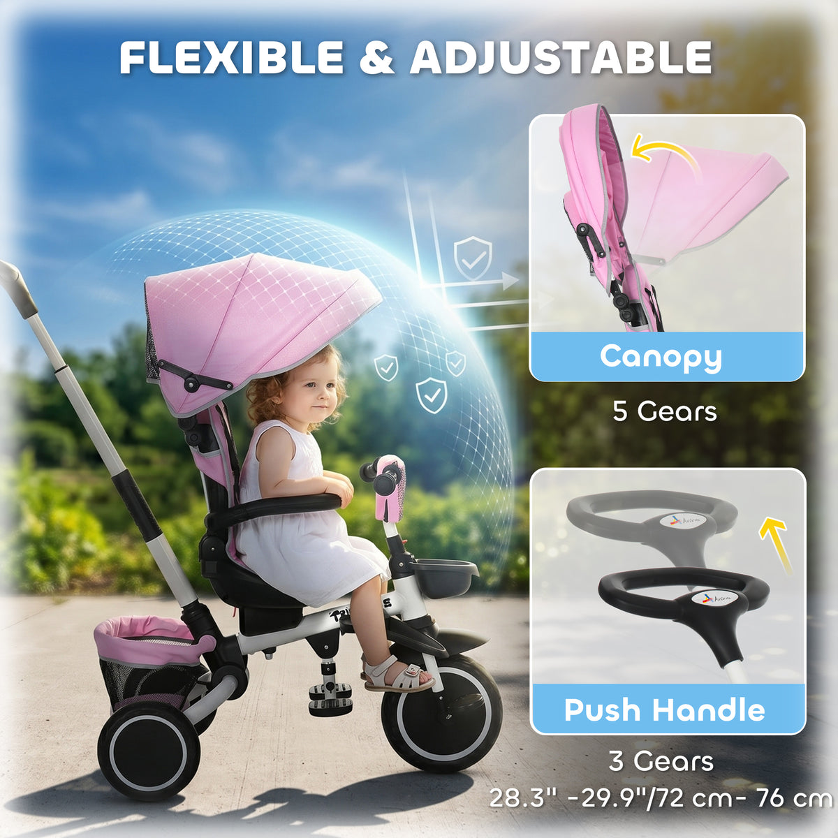 Tricycle for Toddler 6-in-1 Kids Trike, Foldable Converts Stroller to Baby Push Bike, Adjustable Backrest with Detachable Guardrail & Handle, Brake for 1-4 Years Old-Toys & Games > Baby & Toddler Toys > Riding & Rocking Toys > Tricycles for Kids-DECOROLALA