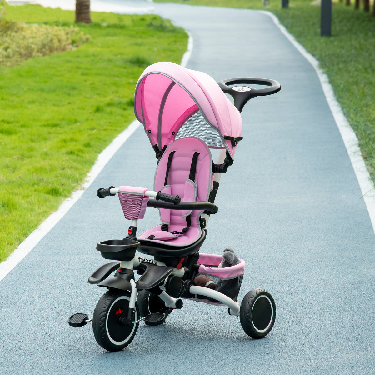 Tricycle for Toddler 6-in-1 Kids Trike, Foldable Converts Stroller to Baby Push Bike, Adjustable Backrest with Detachable Guardrail & Handle, Brake for 1-4 Years Old-Toys & Games > Baby & Toddler Toys > Riding & Rocking Toys > Tricycles for Kids-DECOROLALA