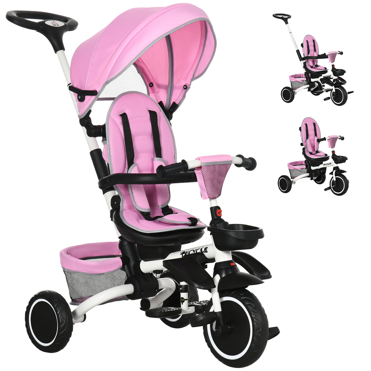 Tricycle for Toddler 6-in-1 Kids Trike, Foldable Converts Stroller to Baby Push Bike, Adjustable Backrest with Detachable Guardrail & Handle, Brake for 1-4 Years Old-Toys & Games > Baby & Toddler Toys > Riding & Rocking Toys > Tricycles for Kids-DECOROLALA