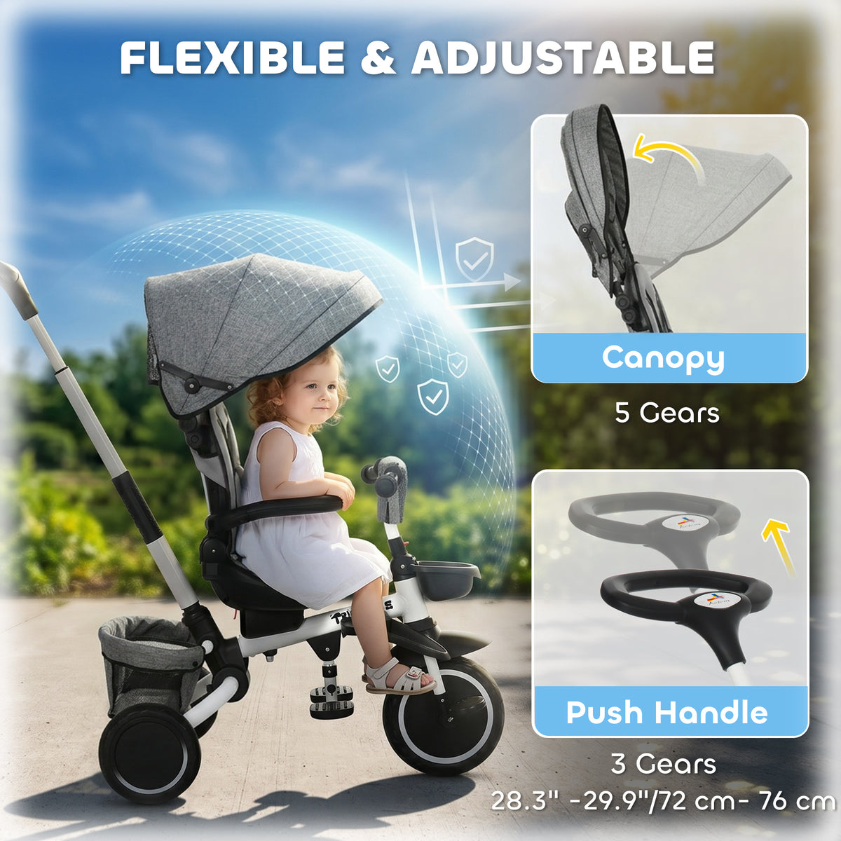 Tricycle for Toddler 6-in-1 Kids Trike, Foldable Converts Stroller to Baby Push Bike, Adjustable Backrest with Detachable Guardrail & Handle, Brake for 1-4 Years Old-Toys & Games > Baby & Toddler Toys > Riding & Rocking Toys > Tricycles for Kids-DECOROLALA