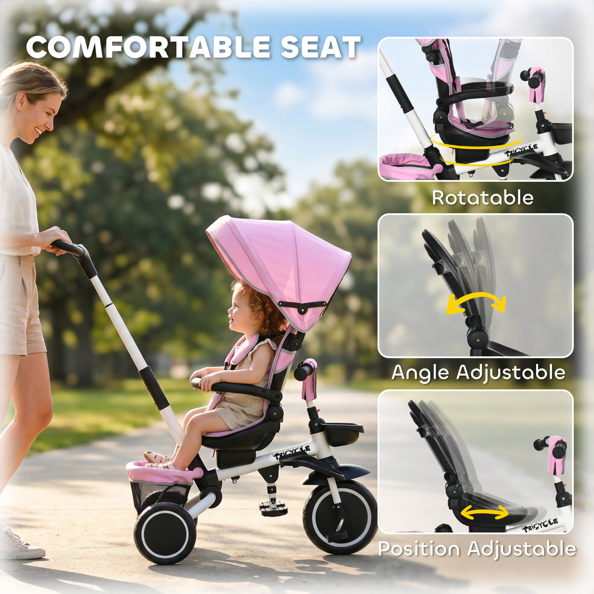 Tricycle for Toddler 6-in-1 Kids Trike, Foldable Converts Stroller to Baby Push Bike, Adjustable Backrest with Detachable Guardrail & Handle, Brake for 1-4 Years Old-Toys & Games > Baby & Toddler Toys > Riding & Rocking Toys > Tricycles for Kids-DECOROLALA
