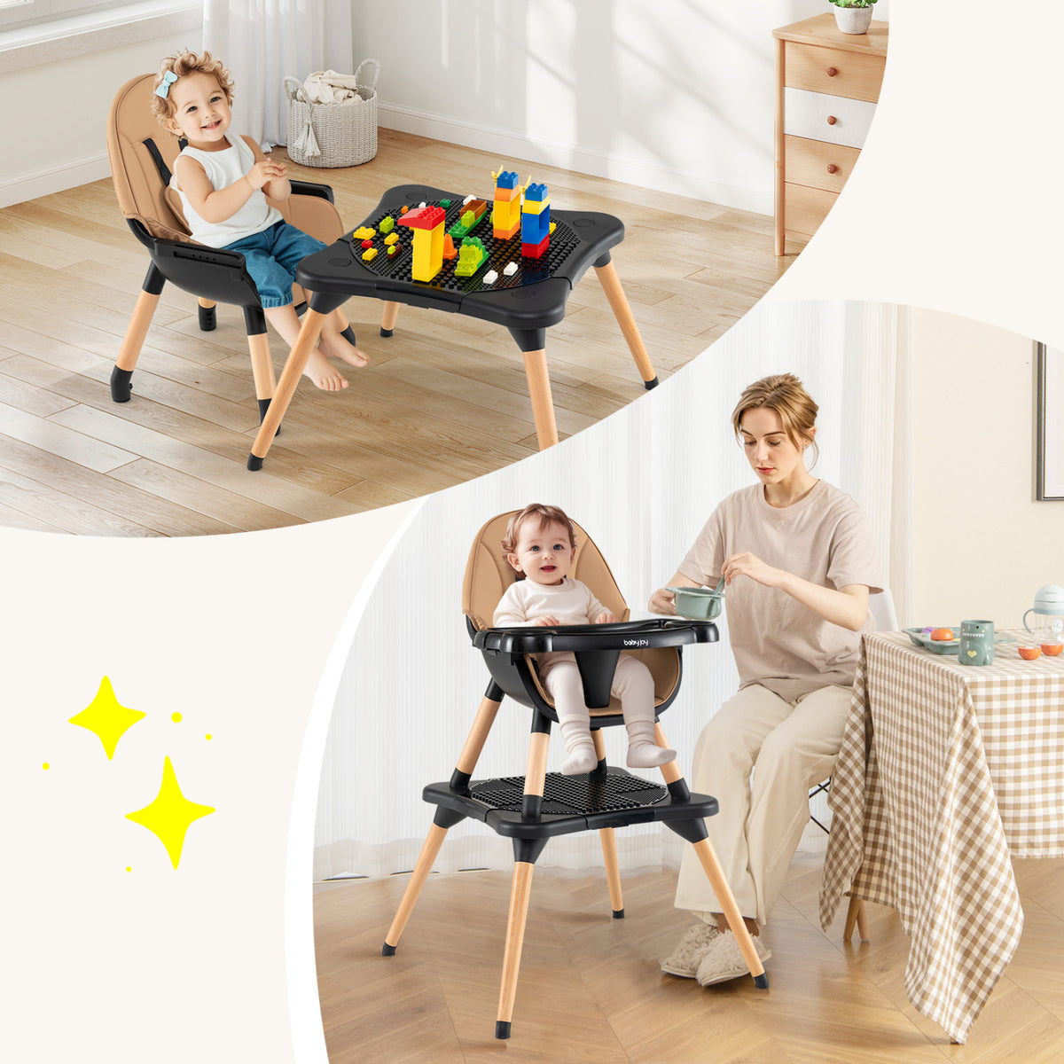 6 in 1 High Chair for Babies and Toddlers Ages 6-36 Months-Coffee-High Chairs-DECOROLALA