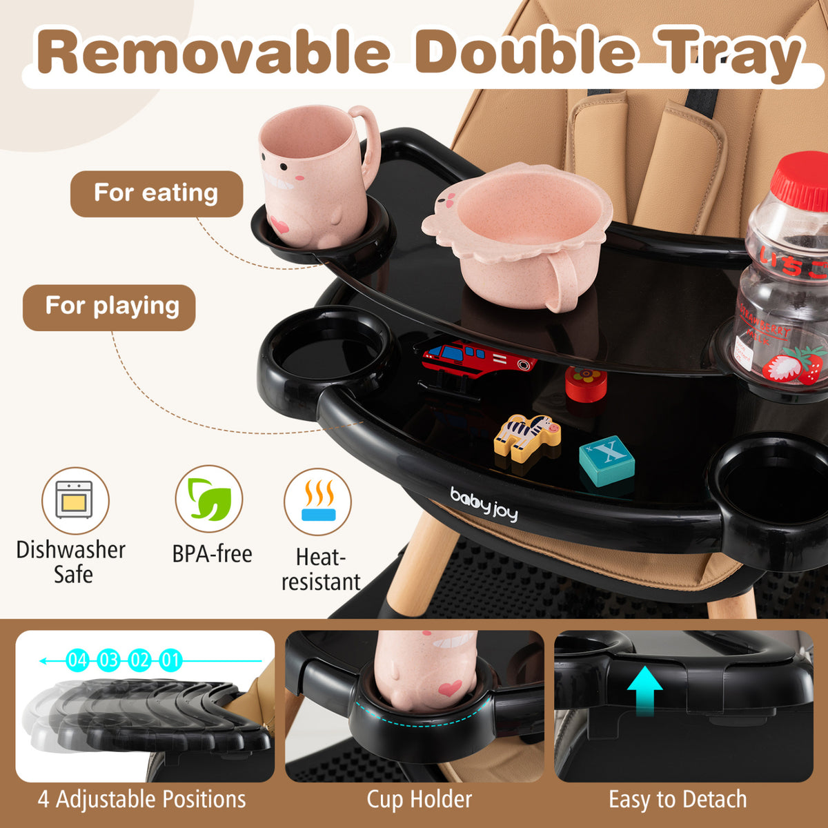 6 in 1 High Chair for Babies and Toddlers Ages 6-36 Months-Coffee-High Chairs-DECOROLALA
