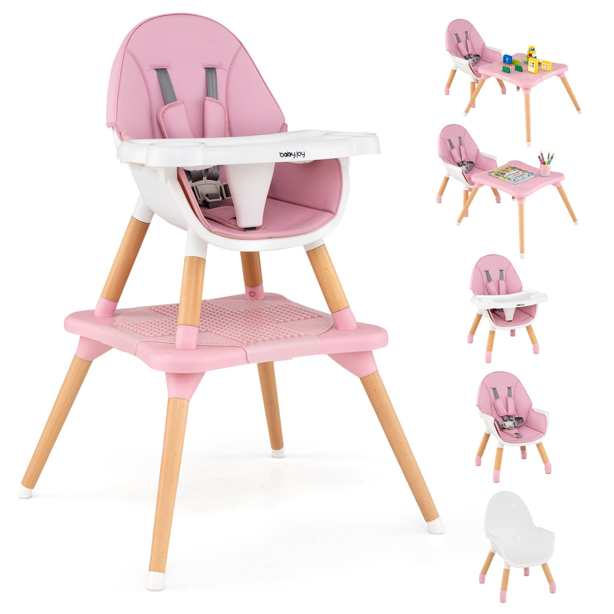 6 in 1 High Chair for Babies and Toddlers Ages 6-36 Months-Pink-High Chairs-DECOROLALA