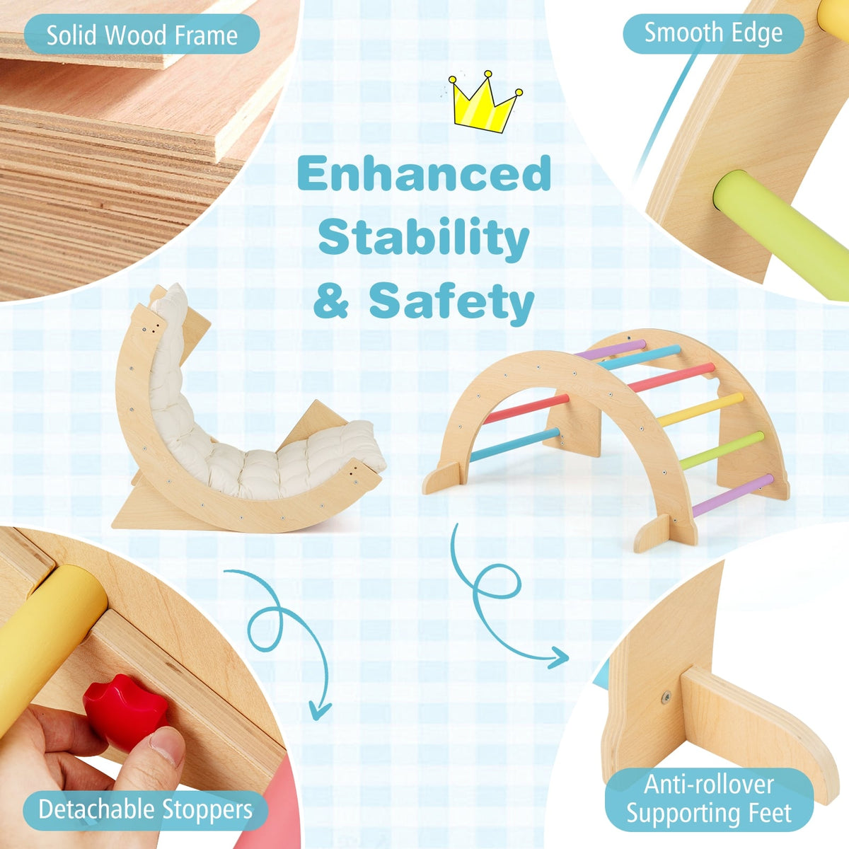 6 in 1 Kids Climbing Arch Playset wIth Removable Cushion and Stoppers
