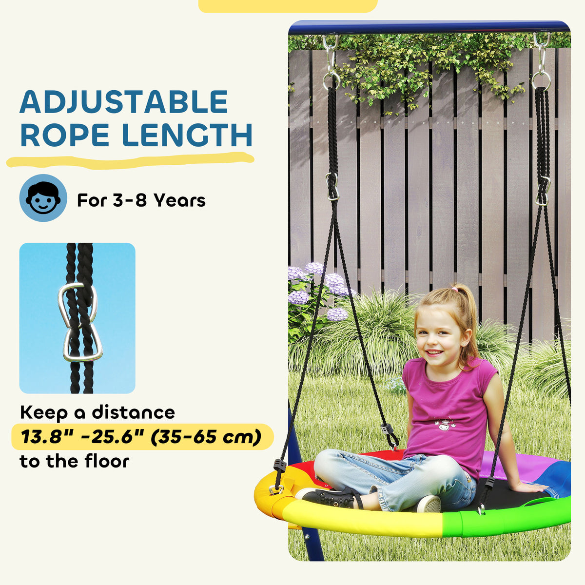6 in 1 Kids Swing Set with 1 Saucer Swing, 1 Belt Swing, 1 Disc Rope Swing, Climbing Ladder and Net, Basketball Hoop-Toys & Games > Kids Outdoor Play > Gym Sets & Swings-DECOROLALA