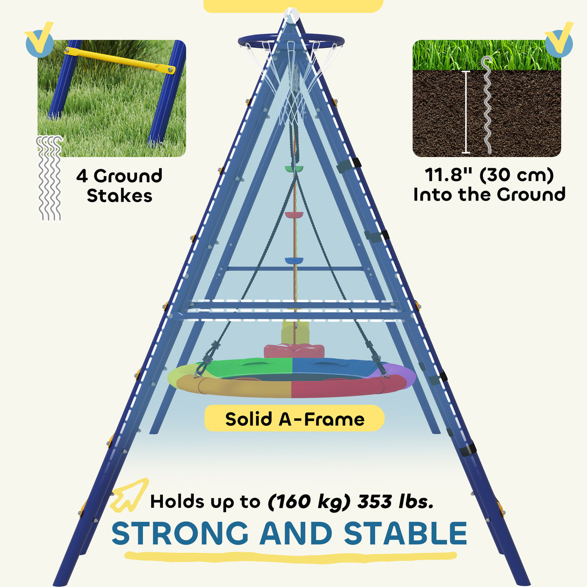 6 in 1 Kids Swing Set with 1 Saucer Swing, 1 Belt Swing, 1 Disc Rope Swing, Climbing Ladder and Net, Basketball Hoop-Toys & Games > Kids Outdoor Play > Gym Sets & Swings-DECOROLALA