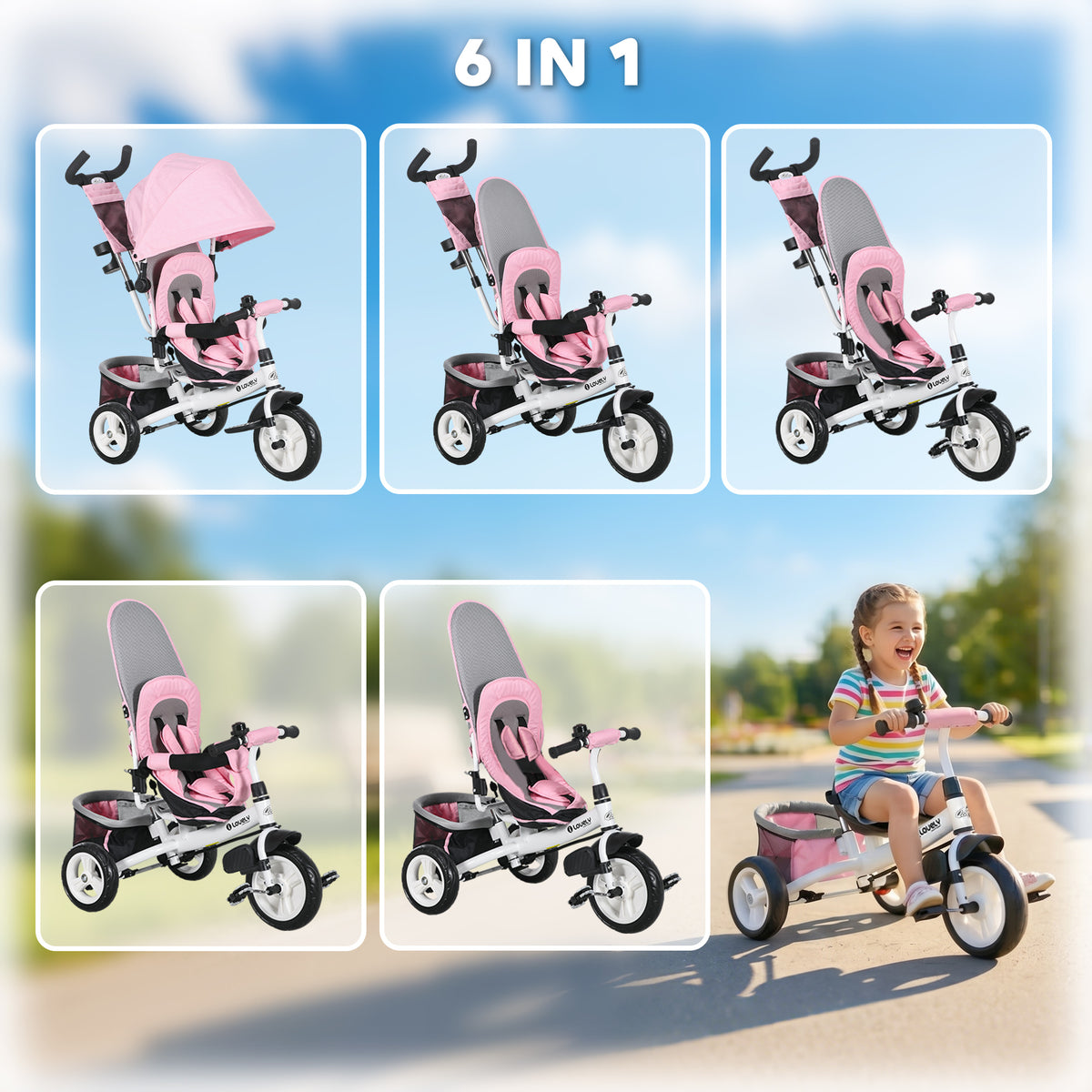 6 in 1 Tricycle for Toddler 1-5 Years with Parent-Push Handle, Dark-Toys & Games > Baby & Toddler Toys > Riding & Rocking Toys > Tricycles for Kids-DECOROLALA