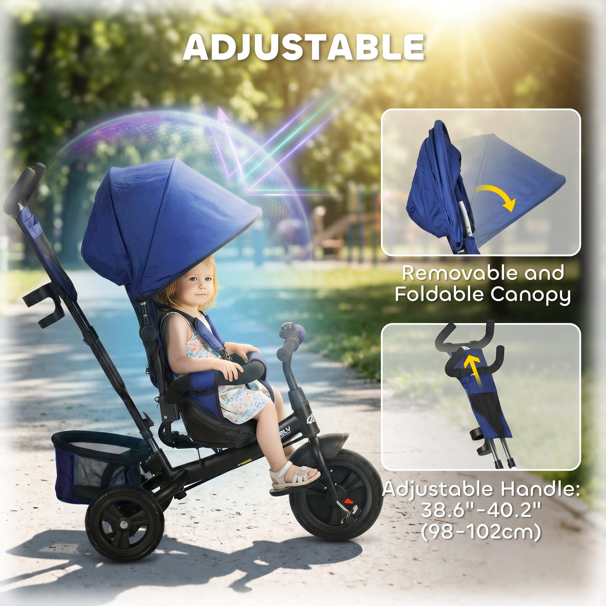 6 in 1 Tricycle for Toddler 1-5 Years with Parent-Push Handle, Dark-Toys & Games > Baby & Toddler Toys > Riding & Rocking Toys > Tricycles for Kids-DECOROLALA