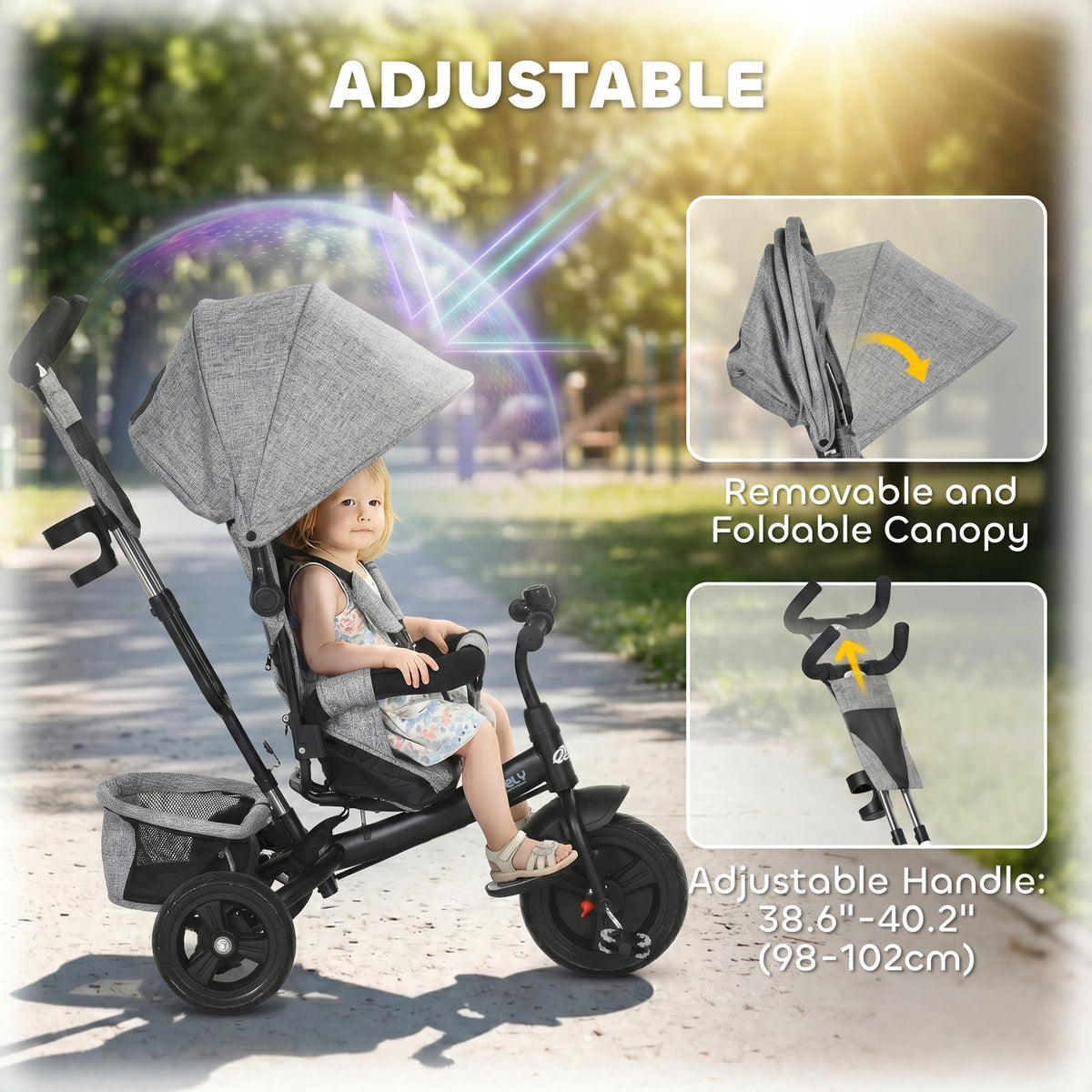 6 in 1 Tricycle for Toddler 1-5 Years with Parent-Push Handle, Dark-Toys & Games > Baby & Toddler Toys > Riding & Rocking Toys > Tricycles for Kids-DECOROLALA
