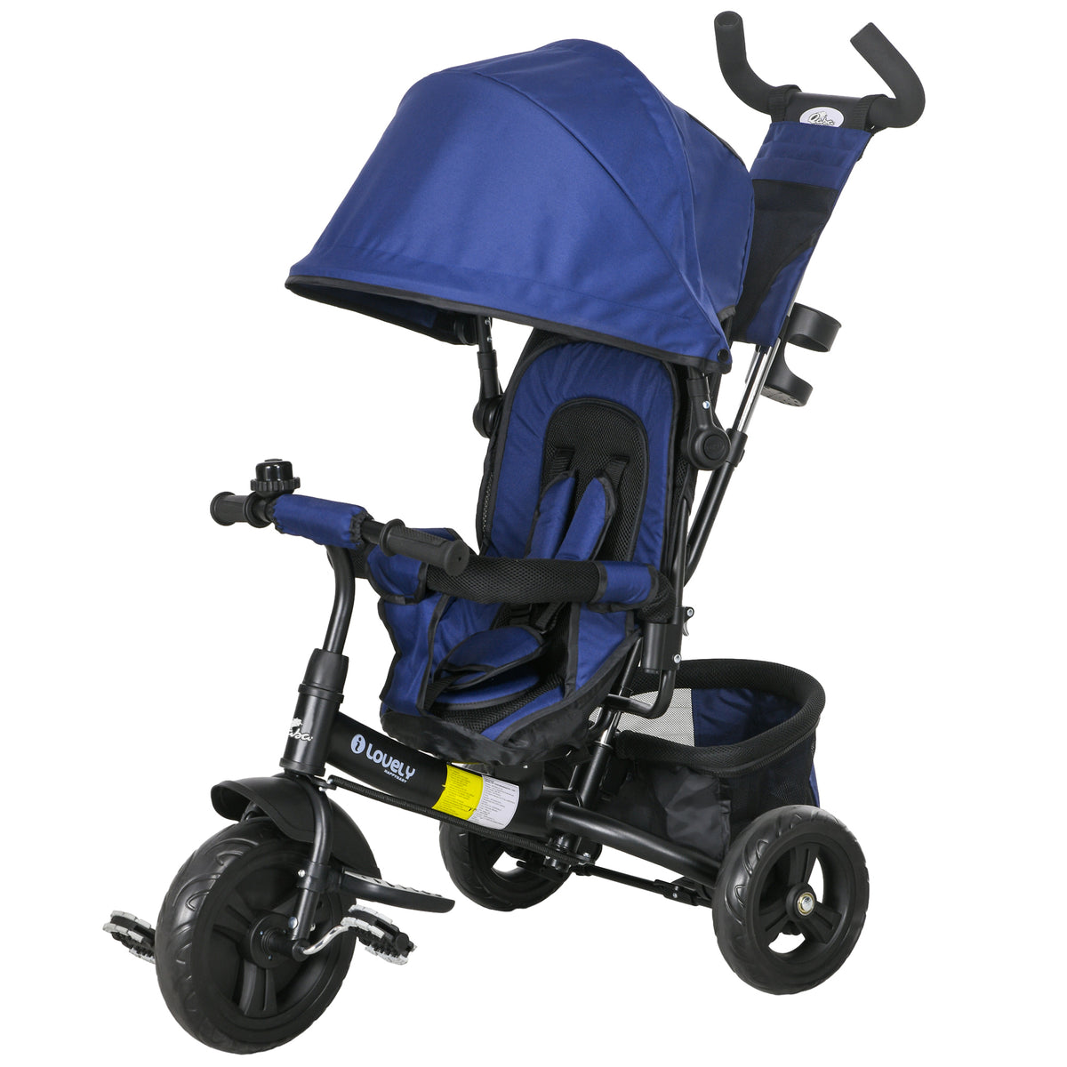 6 in 1 Tricycle for Toddler 1-5 Years with Parent-Push Handle, Dark-Toys & Games > Baby & Toddler Toys > Riding & Rocking Toys > Tricycles for Kids-DECOROLALA