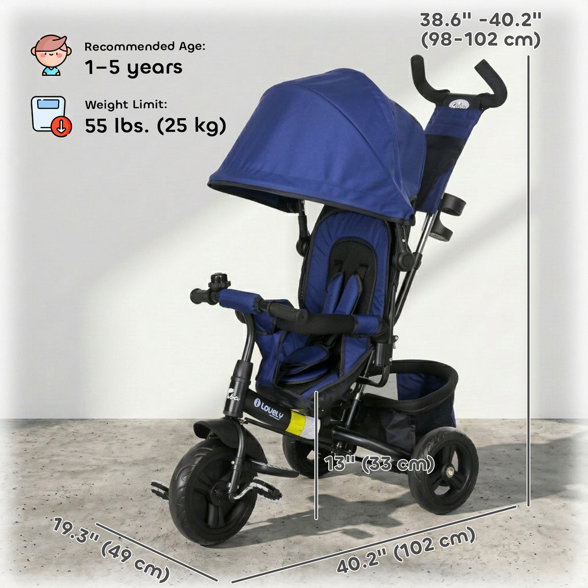 6 in 1 Tricycle for Toddler 1-5 Years with Parent-Push Handle, Dark-Toys & Games > Baby & Toddler Toys > Riding & Rocking Toys > Tricycles for Kids-DECOROLALA