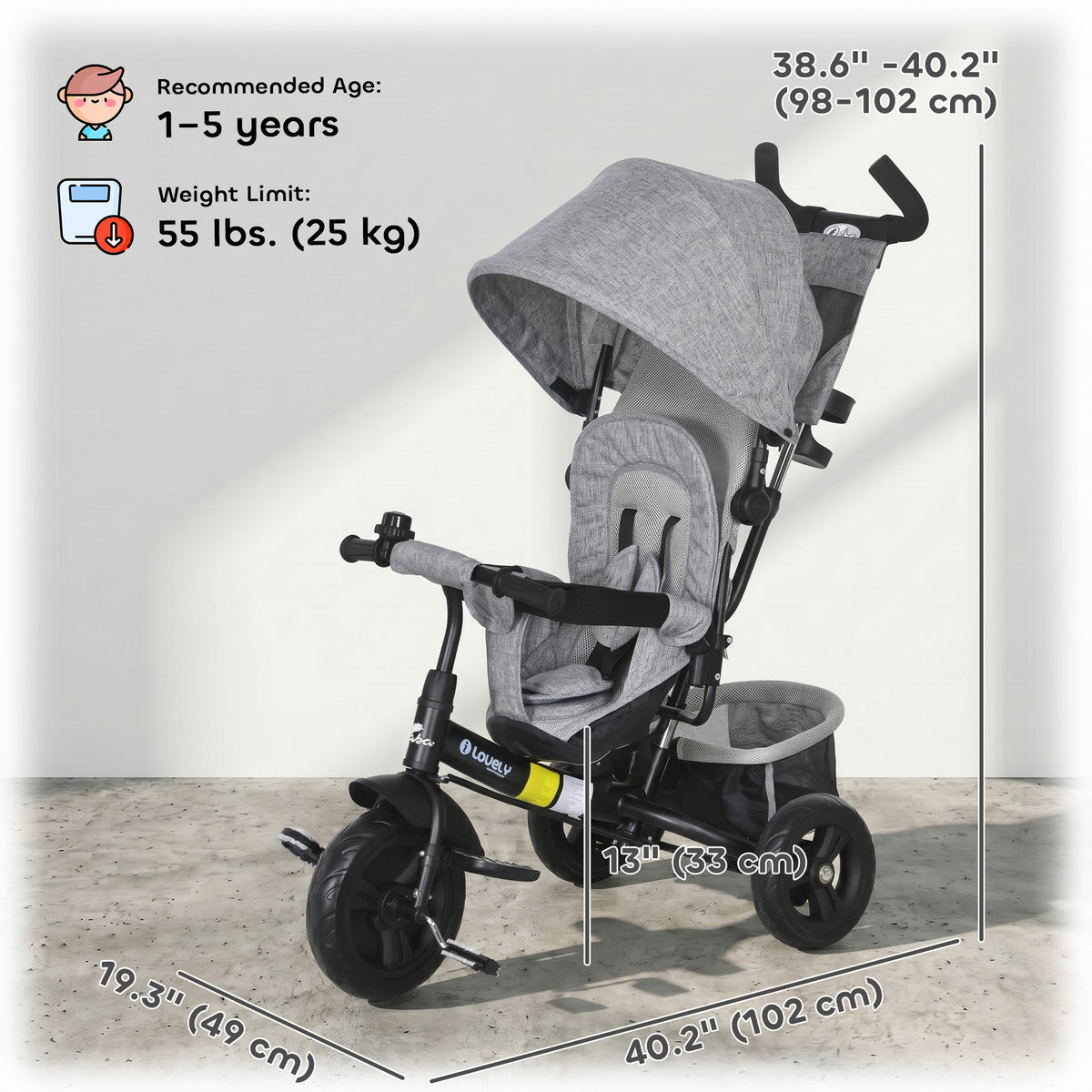 6 in 1 Tricycle for Toddler 1-5 Years with Parent-Push Handle, Dark-Toys & Games > Baby & Toddler Toys > Riding & Rocking Toys > Tricycles for Kids-DECOROLALA