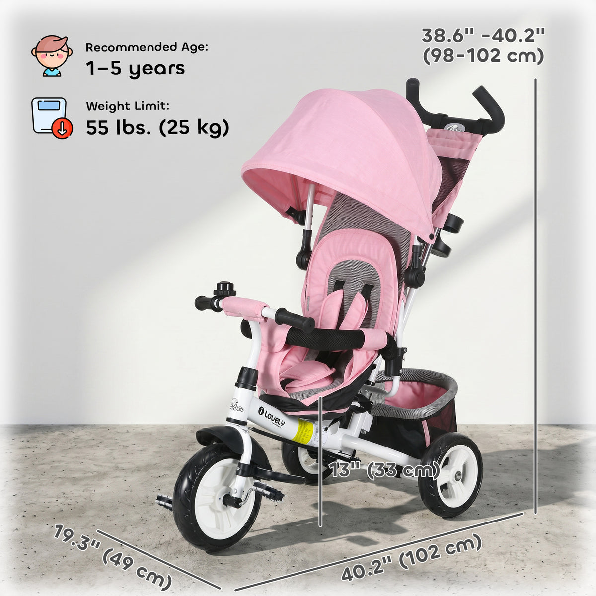 6 in 1 Tricycle for Toddler 1-5 Years with Parent-Push Handle, Dark-Toys & Games > Baby & Toddler Toys > Riding & Rocking Toys > Tricycles for Kids-DECOROLALA