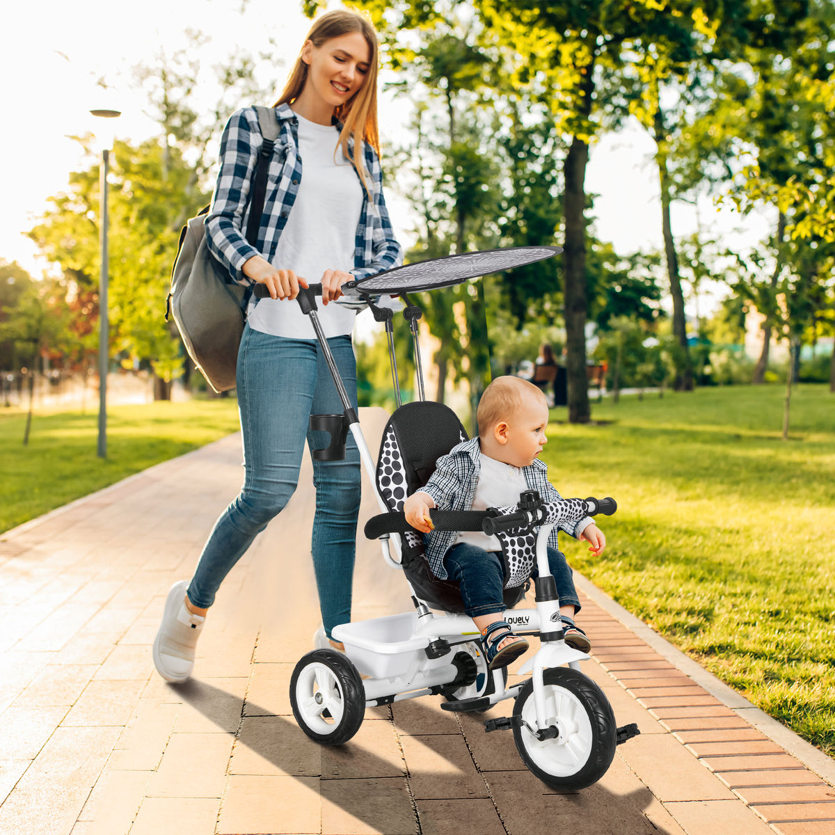 6 in 1 Kids Tricycle with Removable Handlebar and Canopy, Navy-Toys & Games > Baby & Toddler Toys > Riding & Rocking Toys > Tricycles for Kids-DECOROLALA
