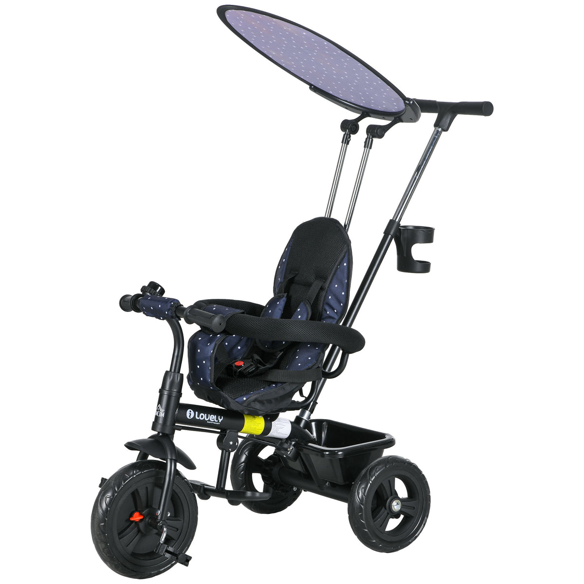 6 in 1 Kids Tricycle with Removable Handlebar and Canopy, Navy-Toys & Games > Baby & Toddler Toys > Riding & Rocking Toys > Tricycles for Kids-DECOROLALA