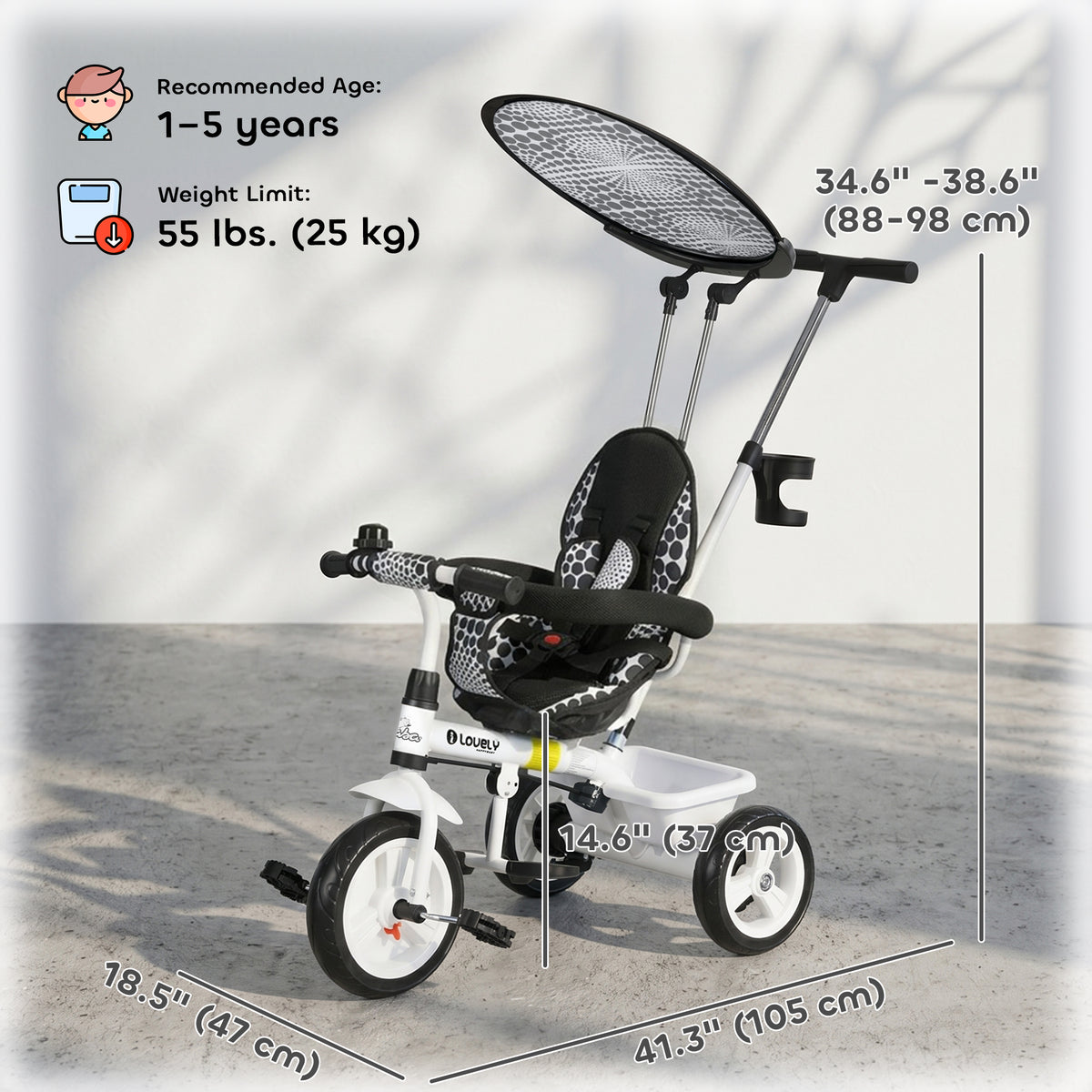 6 in 1 Kids Tricycle with Removable Handlebar and Canopy, Navy-Toys & Games > Baby & Toddler Toys > Riding & Rocking Toys > Tricycles for Kids-DECOROLALA