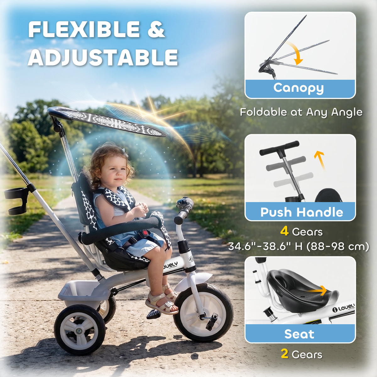 6 in 1 Kids Tricycle with Removable Handlebar and Canopy, Navy-Toys & Games > Baby & Toddler Toys > Riding & Rocking Toys > Tricycles for Kids-DECOROLALA