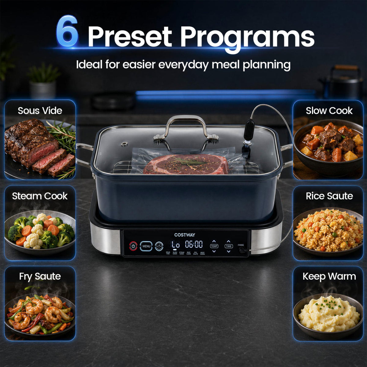 6-in-1 Programmable Slow Cooker with Keep Warm Functions and Adjustable Timer Control-Cookware & Bakeware-DECOROLALA