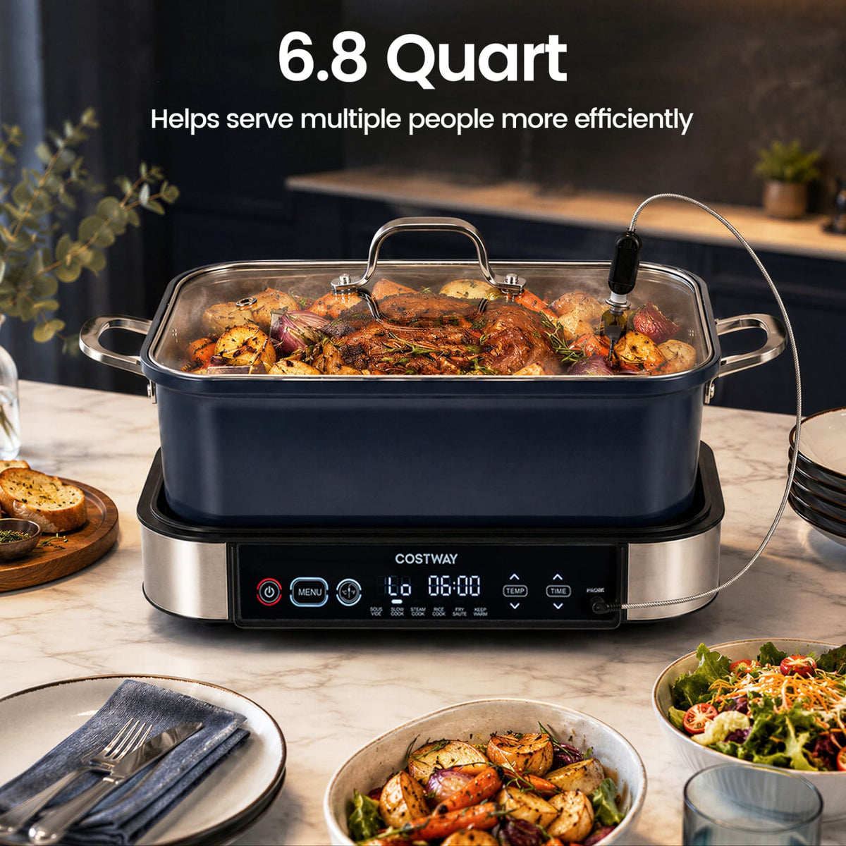 6-in-1 Programmable Slow Cooker with Keep Warm Functions and Adjustable Timer Control-Cookware & Bakeware-DECOROLALA