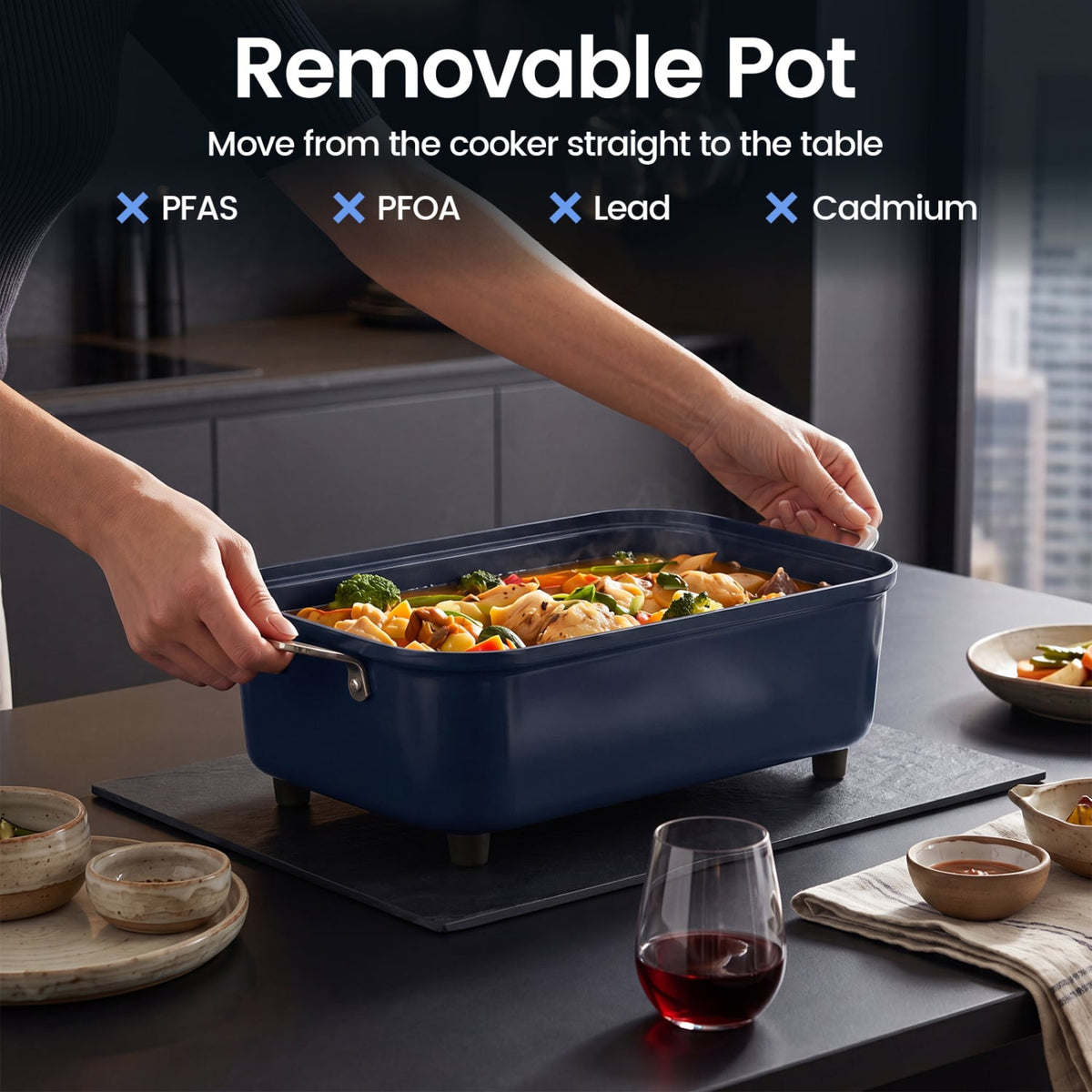 6-in-1 Programmable Slow Cooker with Keep Warm Functions and Adjustable Timer Control-Cookware & Bakeware-DECOROLALA