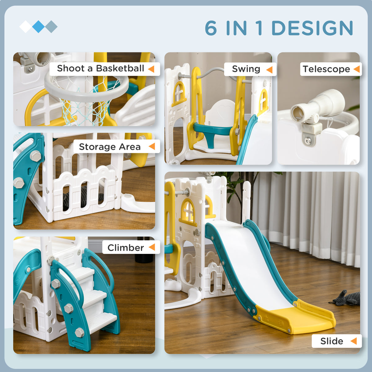 6-in-1 Toddler Slide and Swing Set - White, Indoor/Outdoor-Toys & Games > Kids Outdoor Play > Gym Sets & Swings-DECOROLALA
