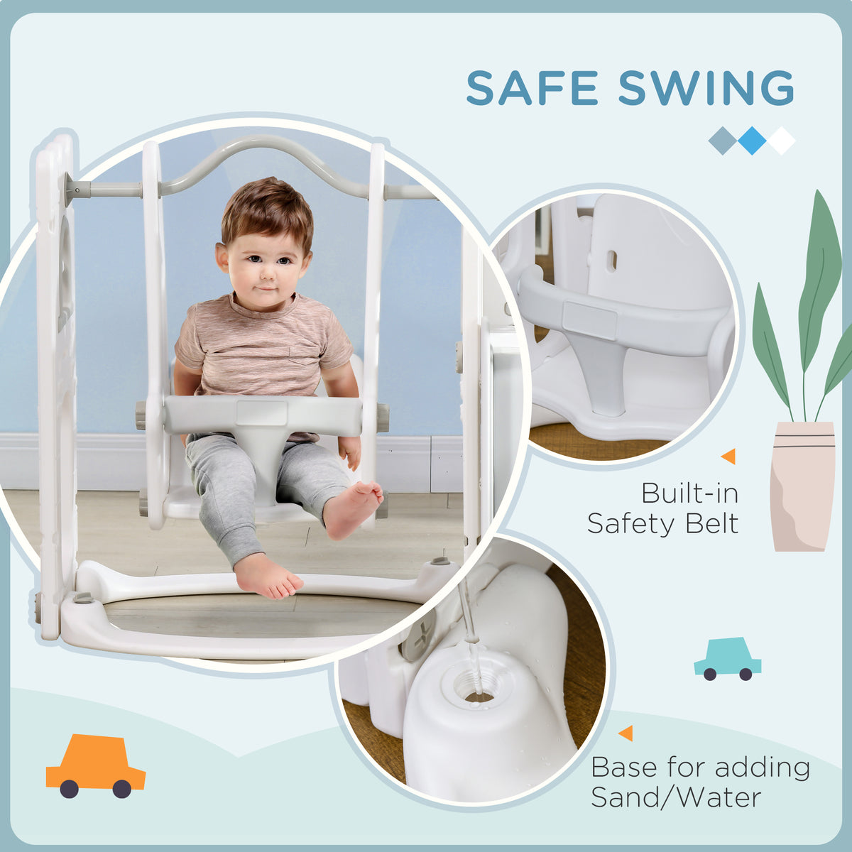 6-in-1 Toddler Slide and Swing Set - White, Indoor/Outdoor-Toys & Games > Kids Outdoor Play > Gym Sets & Swings-DECOROLALA