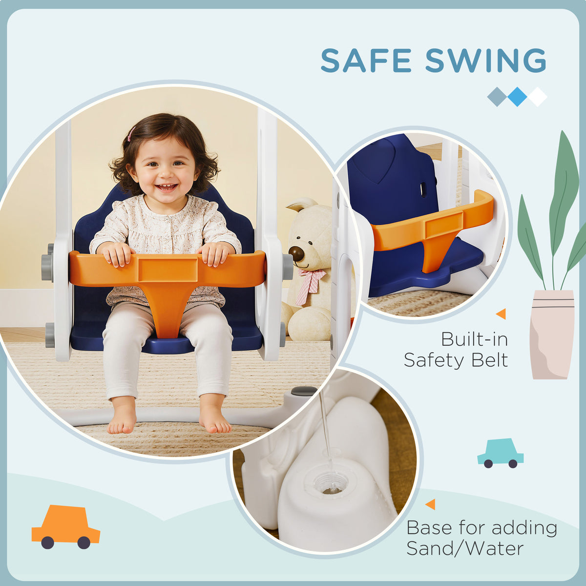 6-in-1 Toddler Slide and Swing Set - White, Indoor/Outdoor-Toys & Games > Kids Outdoor Play > Gym Sets & Swings-DECOROLALA