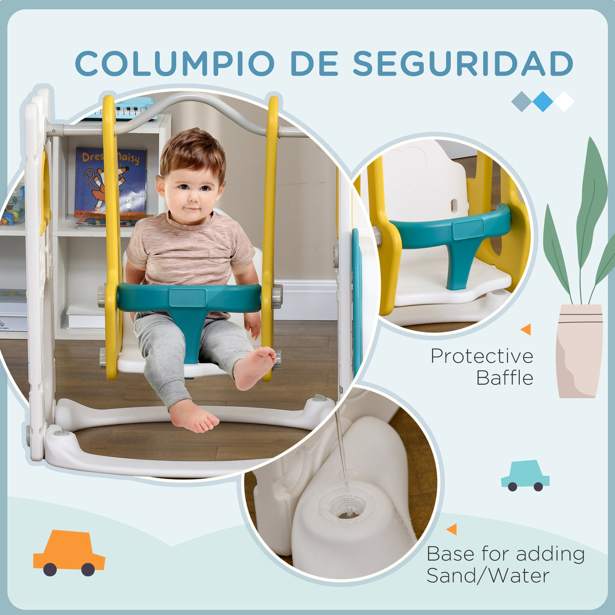 6-in-1 Toddler Slide and Swing Set - White, Indoor/Outdoor-Toys & Games > Kids Outdoor Play > Gym Sets & Swings-DECOROLALA