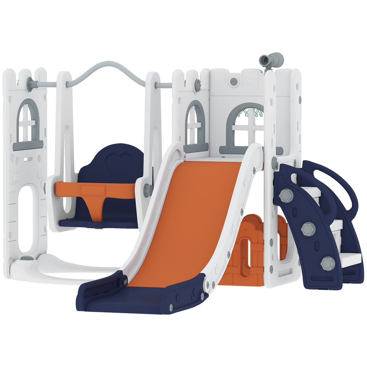 6-in-1 Toddler Slide and Swing Set - White, Indoor/Outdoor-Toys & Games > Kids Outdoor Play > Gym Sets & Swings-DECOROLALA