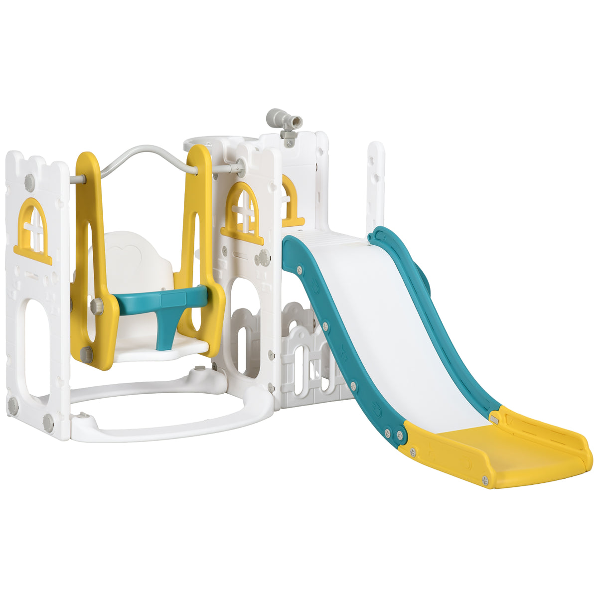 6-in-1 Toddler Slide and Swing Set - White, Indoor/Outdoor-Toys & Games > Kids Outdoor Play > Gym Sets & Swings-DECOROLALA