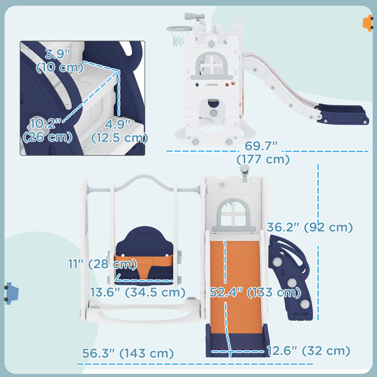 6-in-1 Toddler Slide and Swing Set - White, Indoor/Outdoor-Toys & Games > Kids Outdoor Play > Gym Sets & Swings-DECOROLALA