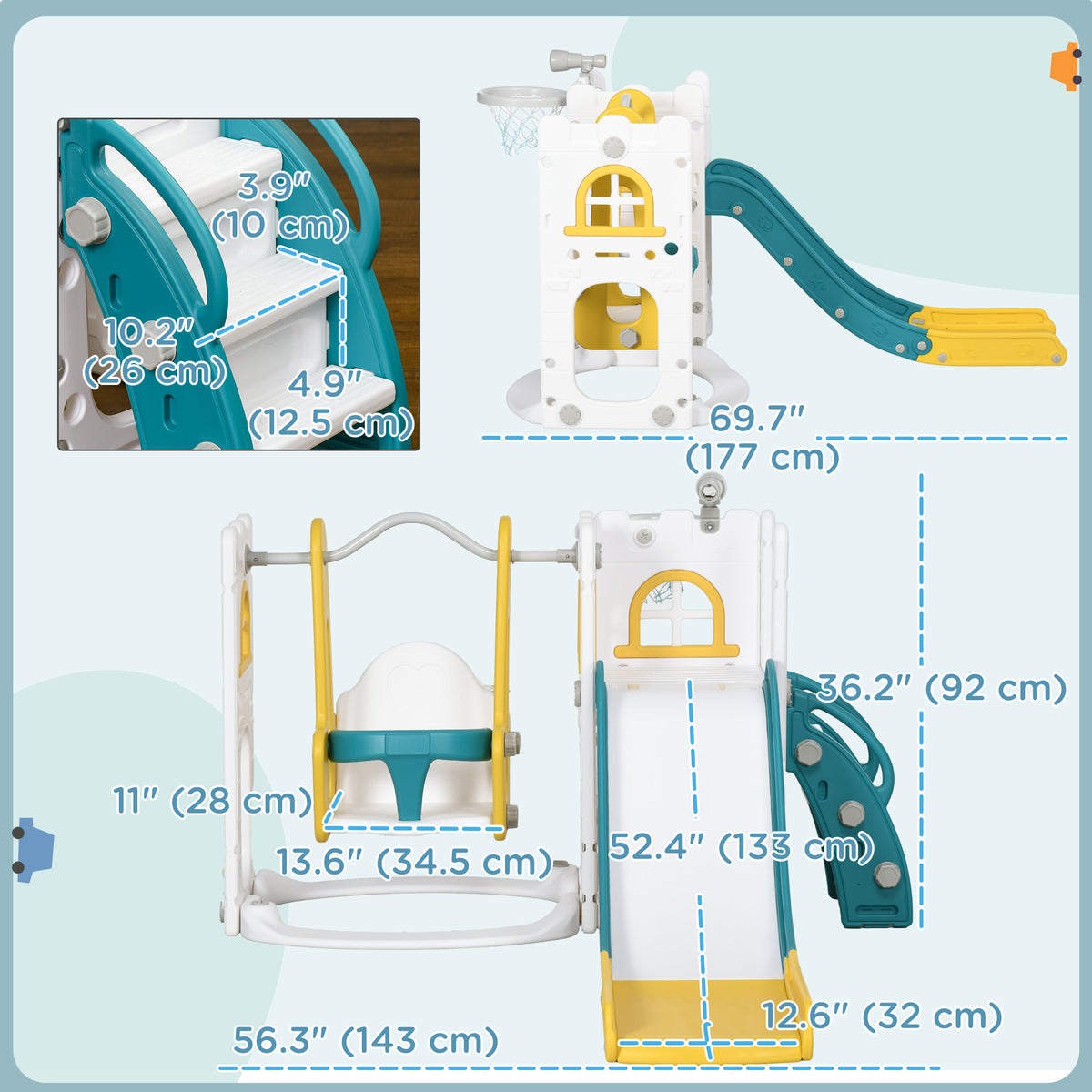 6-in-1 Toddler Slide and Swing Set - White, Indoor/Outdoor-Toys & Games > Kids Outdoor Play > Gym Sets & Swings-DECOROLALA