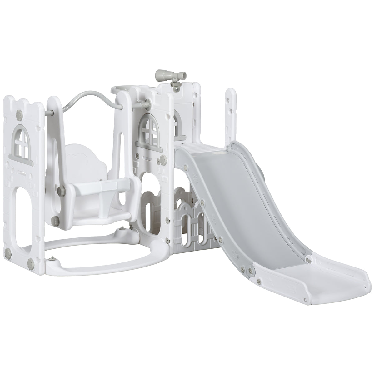6-in-1 Slide and Swing Set Baby Swing Playset Indoor with Basketball Hoop, Climber, Storage Space, Telescope-Toys & Games > Kids Outdoor Play > Gym Sets & Swings-DECOROLALA