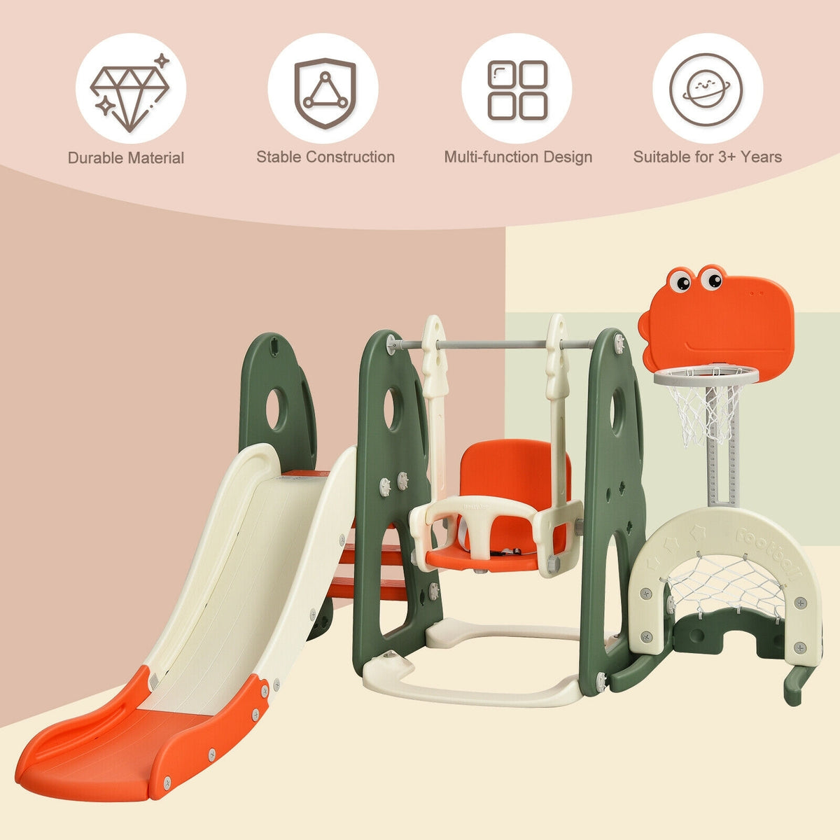 Ensemble toboggan et balançoire 6-en-1 pour jeunes enfants avec jeux de ballon