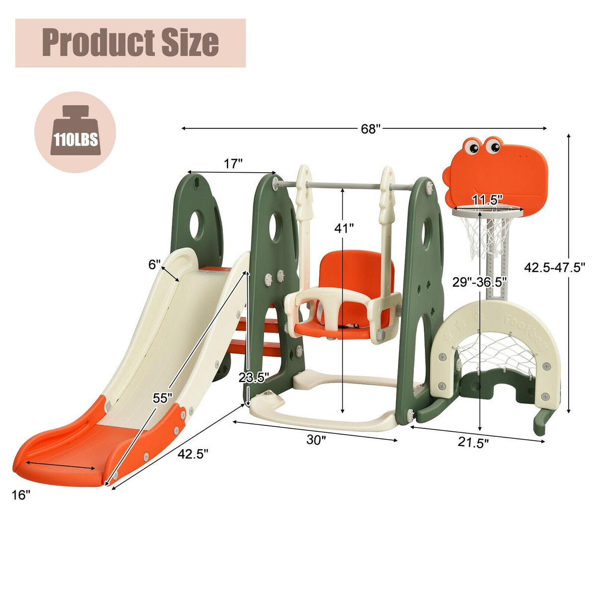 Ensemble toboggan et balançoire 6-en-1 pour jeunes enfants avec jeux de ballon