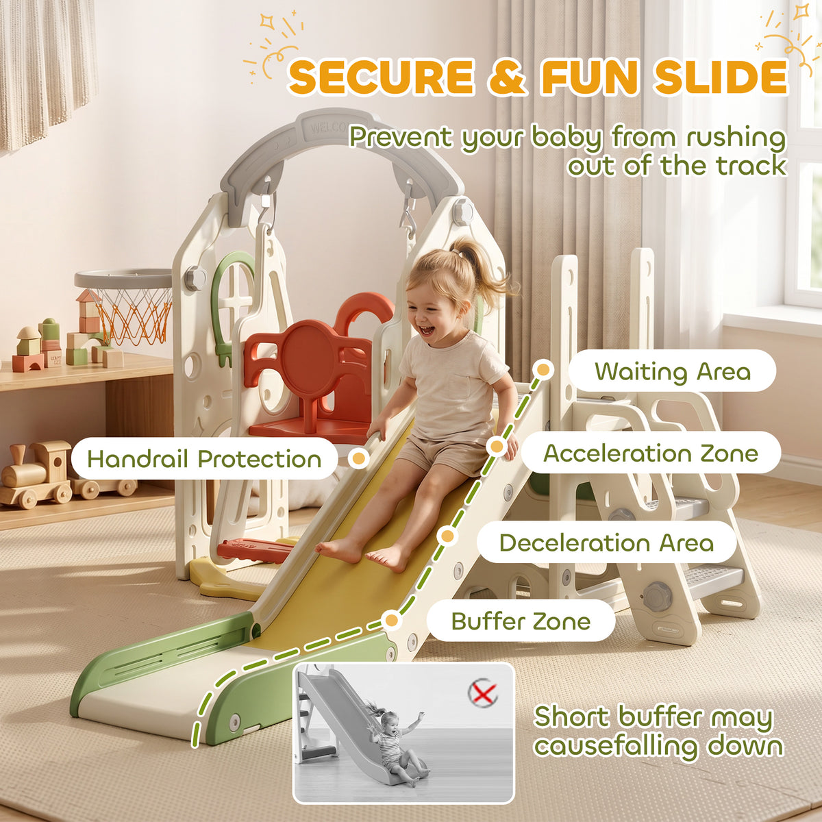 6-in-1 Toddler Slide and Swing Set with Basketball Hoop-Toys & Games > Kids Outdoor Play > Gym Sets & Swings-DECOROLALA